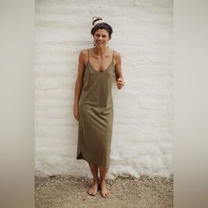 OZMA Silk Noil Slip Dress Olive